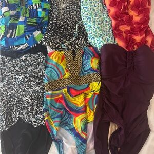 Womens One Piece Tank Swimsuit S / M Modest Lined Tummy Control BUNDLE of 7